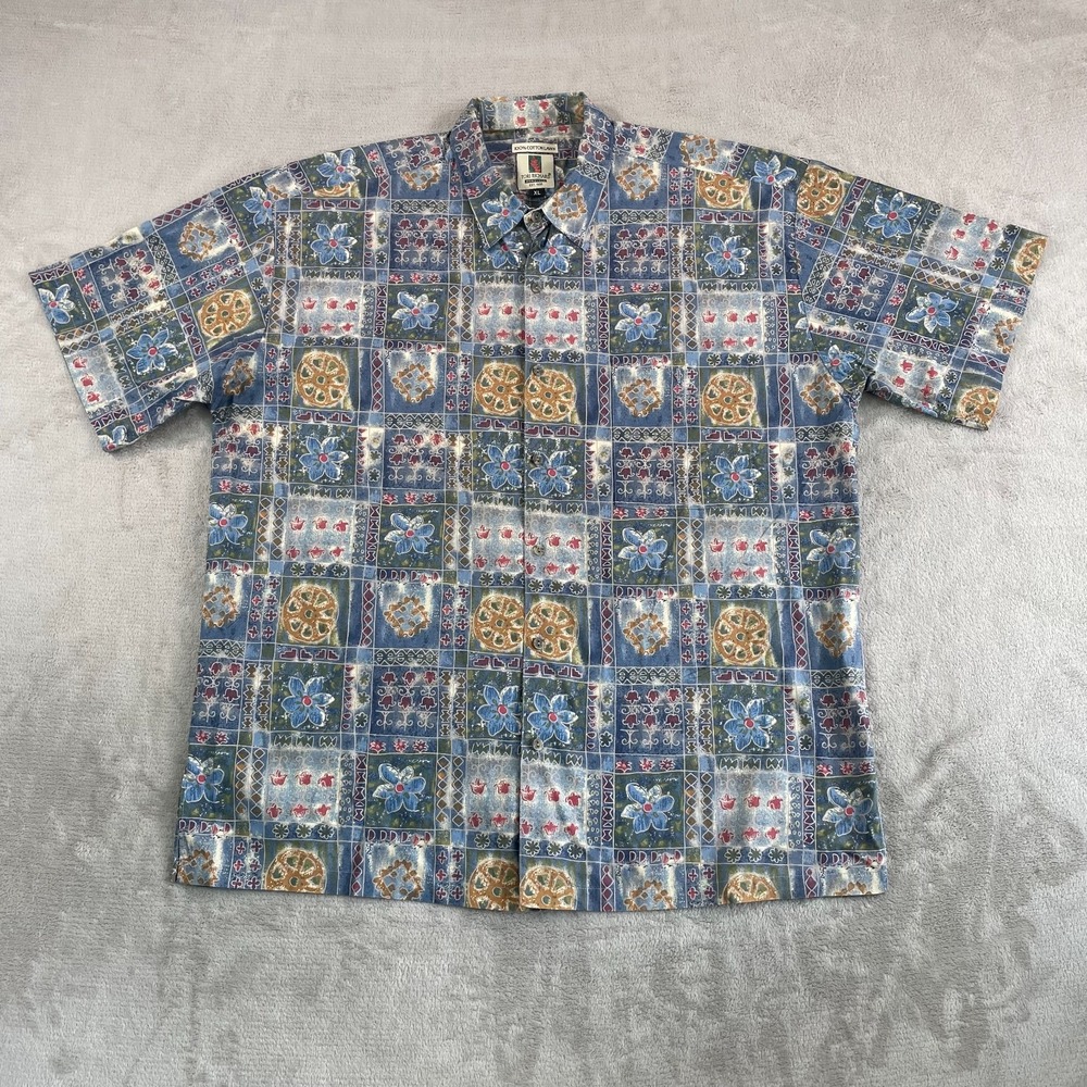 Vintage‎ Tori Richard Hawaiian Shirt Men XL Multi Geo Floral Tribal Cotton Lawn